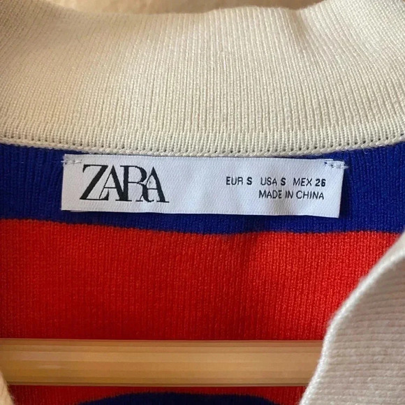 Zara Red Blue Striped Knot Cardigan Crop Sweater Top - Picture 5 of 5